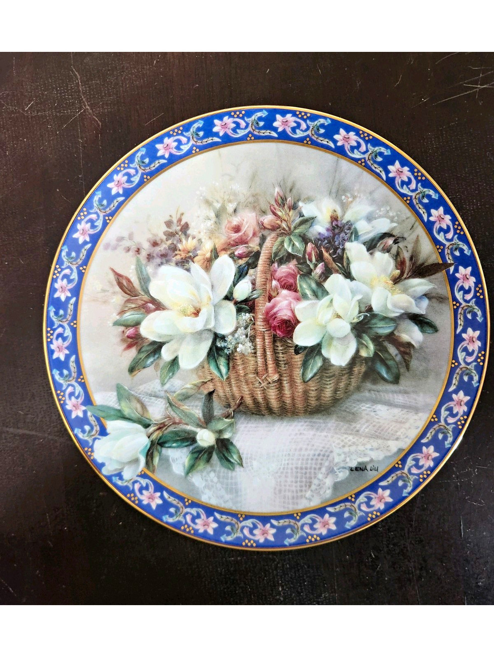 W.S. George Lena Liu Basket Bouquets Magnolias Limited Edition Porcelain Plate